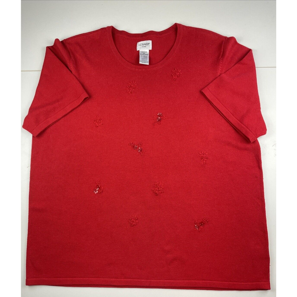 Liz Baker Sweater Crew Neck Acrylic Cotton Red Business Casual Womans Size 2X